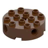 Brick Round 4 x 4 with 4 Side Pin Holes and Center Axle Hole, Reddish Brown
