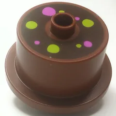 Duplo Food 2 x 2 Round Cake with Stud on Top with Lime, Dark Pink Decorations Print, Reddish Brown