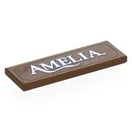 Tile 2 x 6 with White 'AMELIA', Border Print, Reddish Brown
