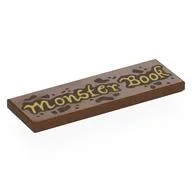 Tile 2 x 6 with Tan 'Monster Book' Print, Reddish Brown