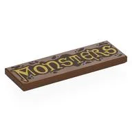 Tile 2 x 6 with Tan 'Monsters' Print, Reddish Brown