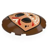 Brick Round Curved 6 x 6 x 1 with Nougat Kakamora Face, White Mouth, Red/White Markings Print, Reddish Brown