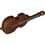 Musical Instrument Double Bass with Silver Strings, Black Neck Print, Reddish Brown
