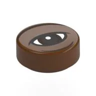 Tile Round 1 x 1 with Black Eye Print, Reddish Brown