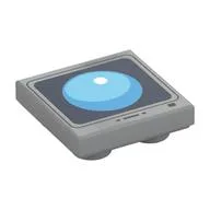 Tile Special 2 x 2 Inverted with Computer Screen, Bright Light Blue Sphere on Black Background Print, Light Bluish Gray