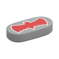 Tile Round 1 x 2 with Red Batman Logo Print, Light Bluish Gray