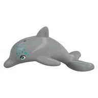 Animal, Dolphin, Jumping with Dark Turquoise Eyes, Spots Print, Light Bluish Gray
