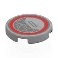 Tile Round 2 x 2 with Red Circle, Spaceship Greebling Print, Light Bluish Gray