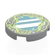 Tile Round 2 x 2 with Mirror, Lime Enchanted Lines, White Stars Print, Light Bluish Gray