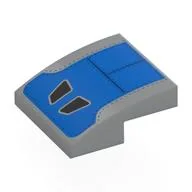 Brick Curved 2 x 2 x 2/3 with Blue Shape, Ribbits, Black Air Intakes Print, Light Bluish Gray
