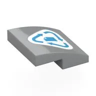 Brick Curved 2 x 2 x 2/3 with Medium Azure Paper Recycling Symbol on White Background Print, Light Bluish Gray