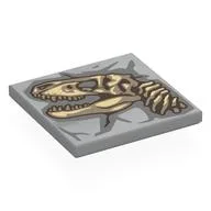 Tile 4 x 4 with Tan/Reddish Brown T-Rex Skeleton in Rock Print, Light Bluish Gray