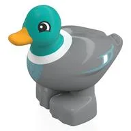 Duplo Animal Duck with Dark Turquoise Head, White Neck, Bright Light Orange Beak Print, Light Bluish Gray