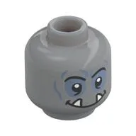 Minifig Head Orc Rogue, Sand Blue Eyeshadow, Wrinkles, Neutral, White Fangs, Light Bluish Gray