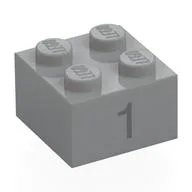 Brick 2 x 2 with Dark Bluish Grey '1' Print, Light Bluish Gray