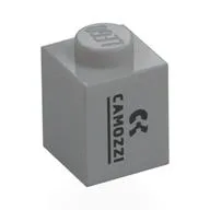 Brick 1 x 1 with Black 'CAMOZZI' Print, Light Bluish Gray