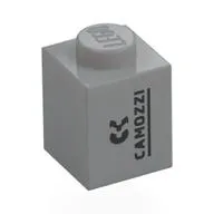 Brick 1 x 1 with Black 'CAMOZZI' Print, Light Bluish Gray