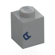 Brick 1 x 1 with Dark Blue 'A' Print, Light Bluish Gray