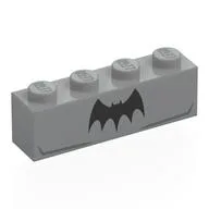 Brick 1 x 4 with Chest, Black Batman Logo Print, Light Bluish Gray
