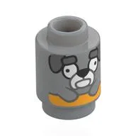 Brick Round 1 x 1 with Dog, Dark Bluish Grey Eyebrows (Jeremey) Print, Light Bluish Gray