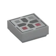 Tile 1 x 1 with Black Cross, Dark Bluish Grey/Dark Red Button Print, Light Bluish Gray