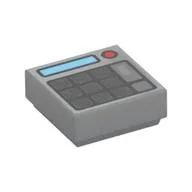Tile 1 x 1 with Keypad, Blue Slit, Red Button Print, Light Bluish Gray