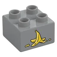 Duplo Brick 2 x 2 with Banana Peel Print, Light Bluish Gray