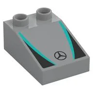 Duplo Brick 3 x 2 Slope 33° with Black and Dark Turquoise Panels, Mercedes Logo Print, Light Bluish Gray