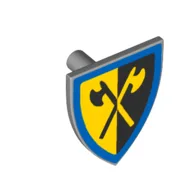 Shield Triangular with Crusaders Crossed Axe and Blue Border Print, Light Bluish Gray