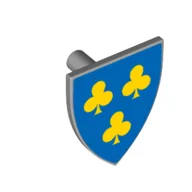 Shield Triangular with 3 Yellow Trefoils on Blue Background Print, Light Bluish Gray