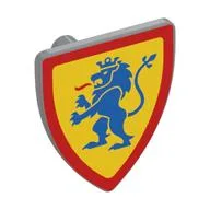 Shield Triangular with Lion Standing Blue on Yellow Background Print, Light Bluish Gray