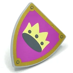 Shield Triangular with Crown on Pink Background and Gold Border Print, Light Bluish Gray