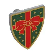 Shield Triangular with Red Bow Ribbon on Dark Green Field, Gold Stars Print, Print, Light Bluish Gray