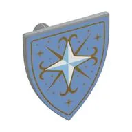 Shield Triangular with White Diamond, Gold Decorations on Medium Blue Background Print, Light Bluish Gray