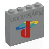 Brick 1 x 4 x 3 with 'PlayStation', Logo Print, Light Bluish Gray