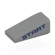 Brick Sloped 18° 2 x 1 x 2/3 with Dark Blue 'START' Print, Light Bluish Gray