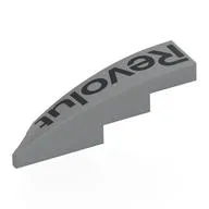 Brick Wedged, Curved 1 x 4 with Stud Notch Right with Black 'Revolut' Print, Light Bluish Gray