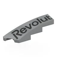 Brick Wedged, Curved 1 x 4 with Stud Notch Left with Black 'Revolut' Print, Light Bluish Gray
