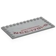 Plate Special 6 x 12, Studs on 3 Edges with Black 'U.S.S. ENTERPRIS', 'NCC-1701-D', Red Outline Print, Light Bluish Gray