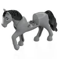 Animal, Horse with Raised Leg, Black Mane and Tail, White Nose Print, Light Bluish Gray