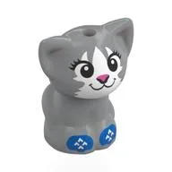 Animal, Cat, Kitten Sitting with White Face, Dark Pink Nose, Blue Socks Print, Light Bluish Gray