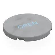 Tile Round 4 x 4 with Bright Light Blue 'OPEN' Print, Light Bluish Gray