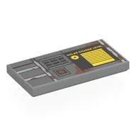 Tile 2 x 4 with Yellow Dark Bluish Grey Panels, Grate, Coral Stains, 'SOLAR CHARGE LEVEL' Print, Light Bluish Gray