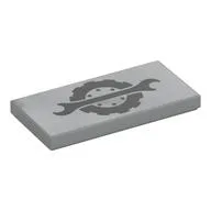 Tile 2 x 4 with Black Wrench, Tire Print, Light Bluish Gray
