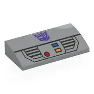 Brick Curved 2 x 4 x 2/3 No Studs with Dark Purple Megatron Symbol, Control Panel Print, Light Bluish Gray