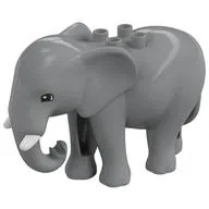 Duplo Animal Elephant, Adult, Stationary Head with Molded Tusks, Semicircular Eyes, Light Bluish Gray