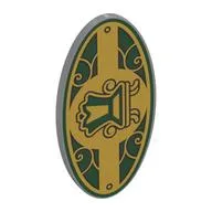 Shield Ovoid with Grip and Sign, Dark Green Background, Gold Decorations, Chair Print, Light Bluish Gray