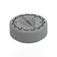 Tile Round 1 x 1 with Silver Bolt, Koenigsegg Logo Print, Light Bluish Gray
