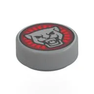 Tile Round 1 x 1 with Silver Tiger on Red Background Print, Light Bluish Gray