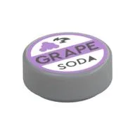 Tile Round 1 x 1 with Lavender Grape Soda Bottle Cap Print, Light Bluish Gray